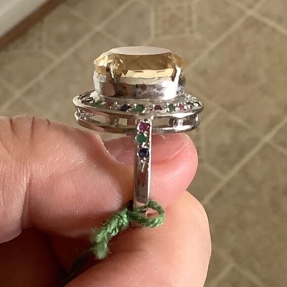 sterling SILVER 925 CITRINE/RUBY/EMERALD/BLUE SAPPHIRE  WOMAN RING - Picture 8 of 11